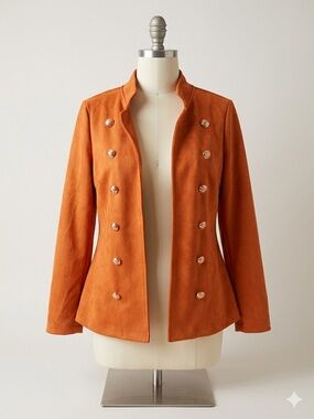 Orange Double-Breasted Military-Style Blazer